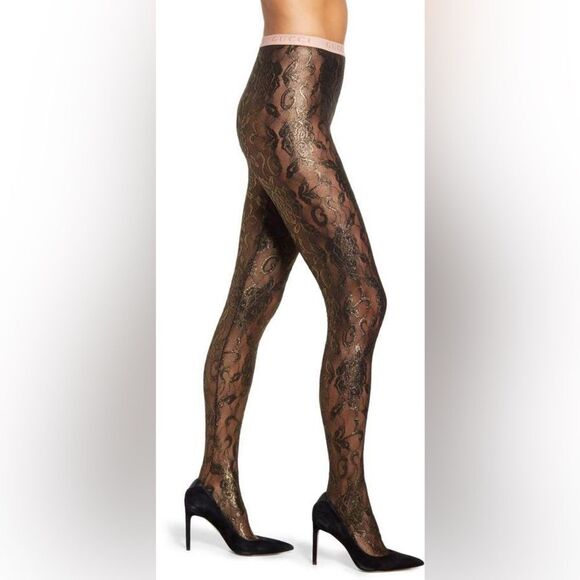 Gucci Floral Metallic Lace Tights Small - Picture 1 of 10